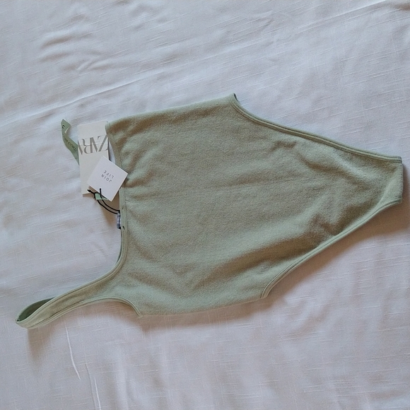 Zara Terrycloth one shoulder bodysuit size XS-Small Light Green Pull-on - Picture 11 of 13